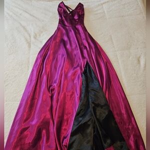 Betsy & Adam Magenta Satin Dress with Black Lining